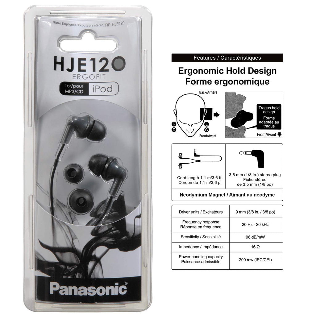 Panasonic ErgoFit Earbud Headphones telemedicine-supply RP-HJE120-K In-Ear – MICR (Black) NO